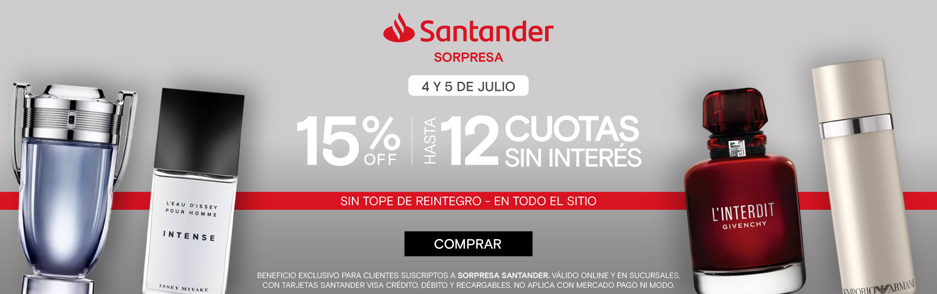 Santander Sorpresa 15%off + 12 cuotas sin interés