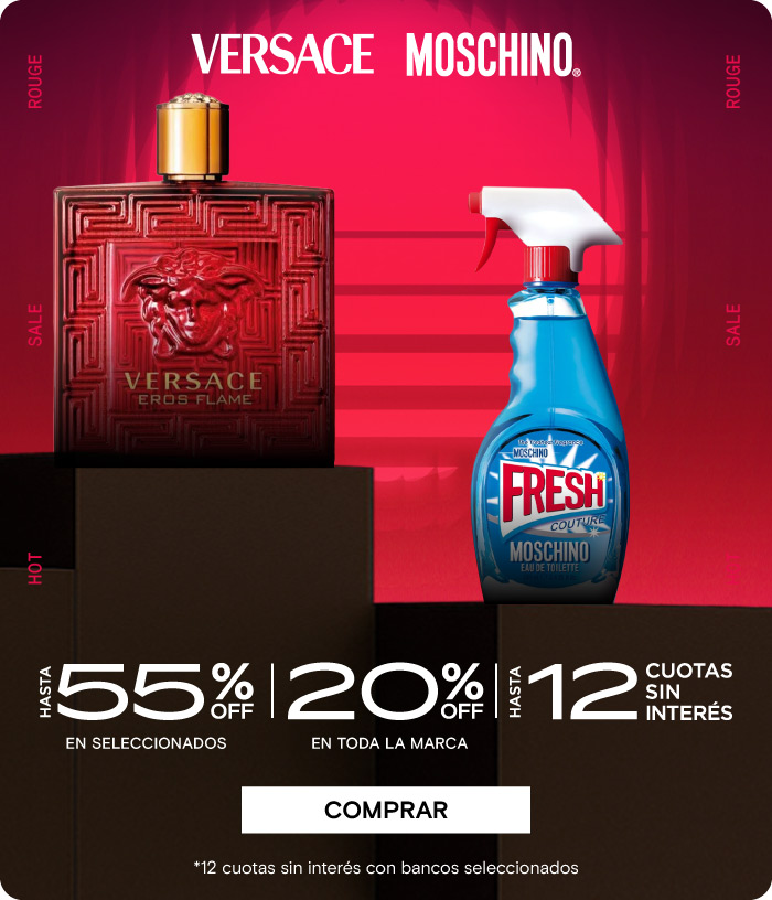 VERSACE + MOSCHINO HASTA 55%  | 20% EN TODA LA MARCA HASTA 12 CUOTAS SIN INTERÉS. Legal: 12 cuotas sin interés con bancos seleccionados